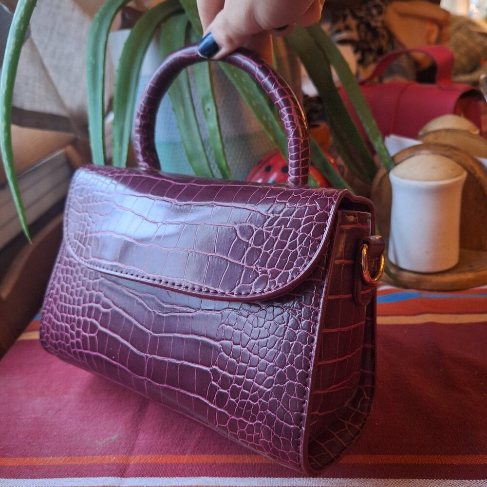 Burgundy red top handle mini bag